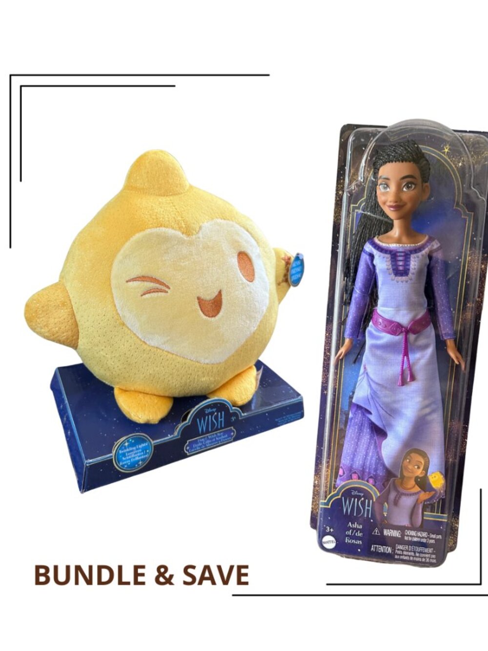 NIB Disney Wish Bundle Asha Fashion Doll & Light Up Star Plush Toy Set